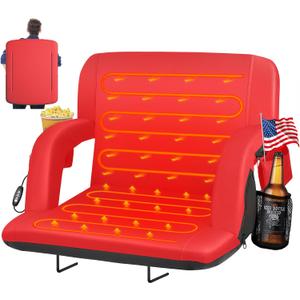 HOPERAN Heated Stadium Seats for Bleachers with Back Support Wide Cushion, Extra Portable Bleacher Seat Foldable Stadium Chair, USB 3 Levels of Heat, Pockets for Outdoor Indoor Sports 25" Red 1pc