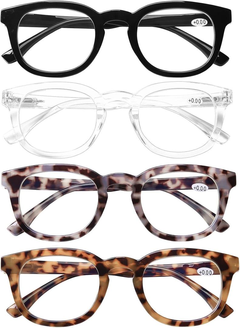AQWANO Retro Round Designer Reading Glasses Women Men, Classic Computer Blue Light Block Readers Glasses with Spring Hinge (2.75 x, 4 Pack (Black/ Greytortoise/ Clear/ Tortoise))
