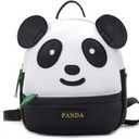 Cute Panda Pattern Backpack Women Girls Pu Leather Small Casual Shoulder Daypack Bag (Black)