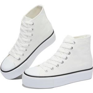 ALTOCIS Women's Comfortable Platform High Top Sneakers, Casual Mid Top Sneaker for Women, Cute Faux Suede Fashion Sneakers, Classic Lace Up Walking Shoes (6, White)