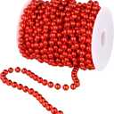 WILLBOND 50ft Christmas Tree Beads Artificial Pearls Garland Plastic Beads Roll for Christmas Tree Wedding DIY Decoration Supplies(Red)