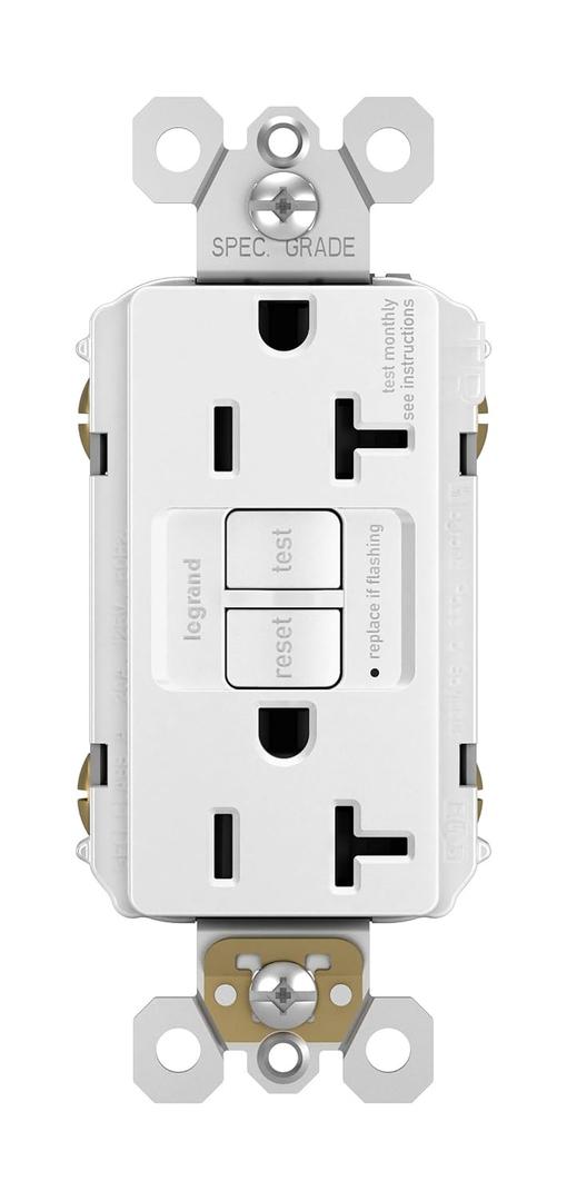 Legrand radiant 2097TRWCCD12 20 Amp GFCI Self Test Tamper Resistant Decorator Duplex Outlet, White (1 Count)