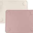 WeeSprout Silicone Suction Placemats for Babies, Toddlers & Kids, Durable Food Grade Silicone with Non-Slip Suction, Raised Edges Contain Mess, Dishwasher Safe, for Dining Table & Restaurants, 2 Pack (Large, Matte Pink, Off-white)