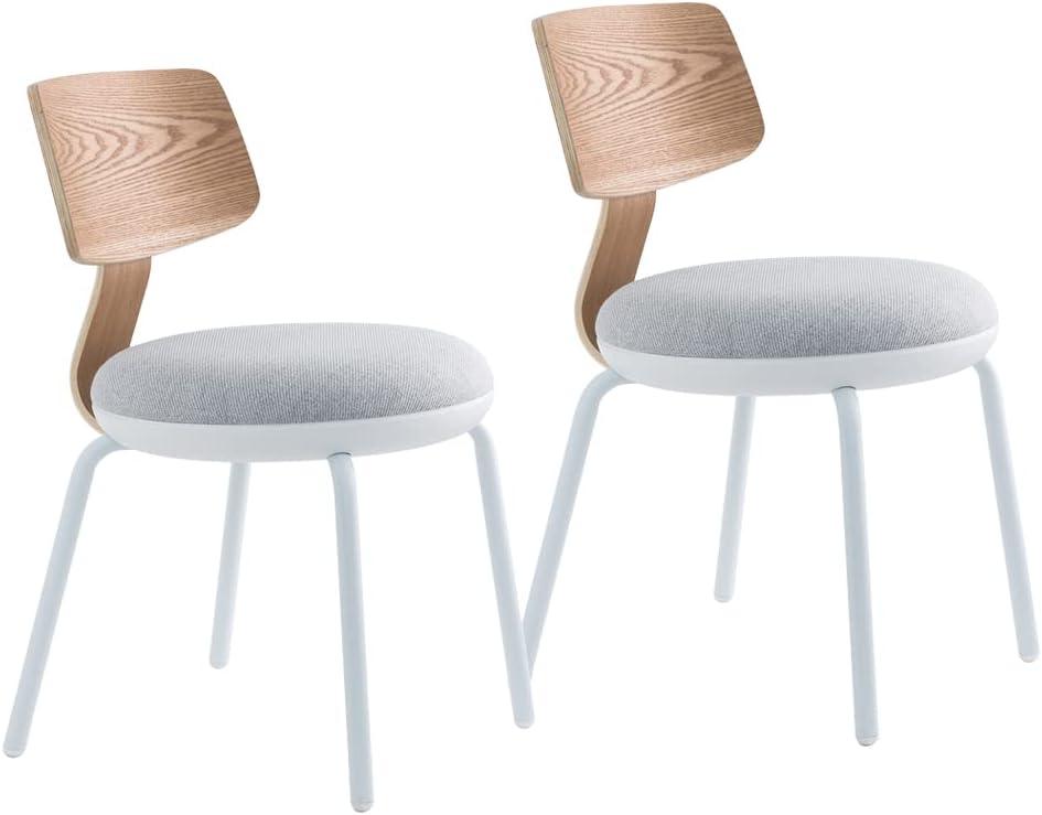 STARWAY Dining Chairs, Set of 2, Mid Century Modern Upholstered Chairs with Solid Wood Back & Sturdy Metal Legs, Modern Style Side Chairs Accent Chairs for Home, Bistro, Coffee Shops, 18.5", White
