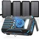 SOARAISE Solar Charger Power Bank - 48000mAh Wireless Portable Charger Built-in 4 Cables and 4 Solar Panels, PD QC 3.0 Fast Charging USB C Battery Pack with Flashlight for Camping Travel (Blue)