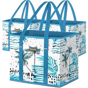 BALEINE 3Pk Reusable Grocery Bags, Foldable Shopping Bags for Groceries with Reinforced Bottom & Handles (Island Breeze)