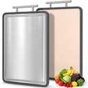 Stainless Steel Cutting Board 15 * 11 Inch, IDekooror Double Sided Steel Chopping Board for Kitchen, Steel and Wheat Straw PP 2-in-1 Cutting Board for Meat Vegetables Fruits, Dishwasher Safe