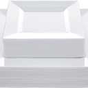 N9R 60PCS White Square Plastic Plates, 30 Dinner & 30 Dessert Plates Heavy Duty, Fancy Disposable Plates for Party, Wedding and other Events