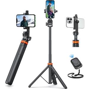 EUCOS 62" Phone Tripod, Tripod for iPhone & Selfie Stick Tripod with Remote, Extendable Phone Tripod Stand & Travel Tripod, Solidest Cell Phone Tripod Compatible with iPhone/Android (Inferno Mix Carbon Black)