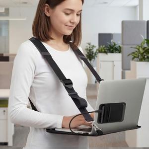 Suncalla Laptop Harness Shoulder Strap with Ssd Storage Pouch Portable Wearable Laptop Stand Desk up to 16 Inch Tablets for Work, Travel, Office, Posture Support