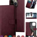 DuckSky for iPhone 15 Pro Max 6.7" Genuine Leather Wallet case RFID Blocking4 Credit Card HolderReal Leather Flip Folio Book Phone case Protective Cover Women Men for Apple15ProMax Case, Maroon 