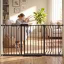Extra Wide Baby Gate with Door, 52.76~62.2 Inch Wide Presure Mounted No Drill Metal Auto Close Child Gate for Stair Doorway - Indoor Outdoor Safty Gate for Toddler Dog Doggie, Black