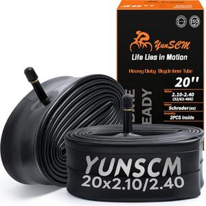 YUNSCM 2-PCS 20" Heavy Duty Bike Tire Tubes 20x2.10/2.40 Schrader Valve (52/62-406) 20 Bicycle Inner Tubes Compatible with 20x2.10 20x2.125 20x2.20 20x2.25 20x2.3 20x2.35 20x2.4 Tire Tubes