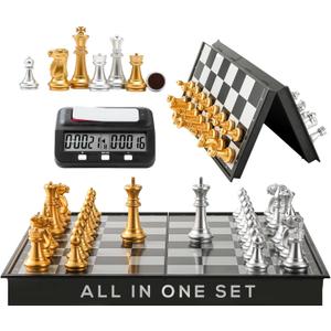 Magnetic Chess Game & Digital Clock Timer Set - Professional and Portable, 14" x 14" Travel Chess, Board Games Magnetic Chess Game & Digital Clock Timer Set - Professional and Portable, 14" x 14" Travel Chess, Board Games