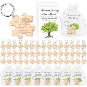Landical Family Reunion Favors Wood Puzzle Keychains Gift Cards with Bags for Family Gathering Party Souvenirs
