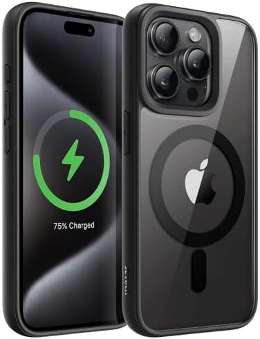 JETech Magnetic Case for iPhone 15 Pro 6.1-Inch Compatible with MagSafe, Shockproof Phone Bumper Cover, Solid Color Matte TPU Frame, Anti-Scratch Clear Back (Black Titanium)
