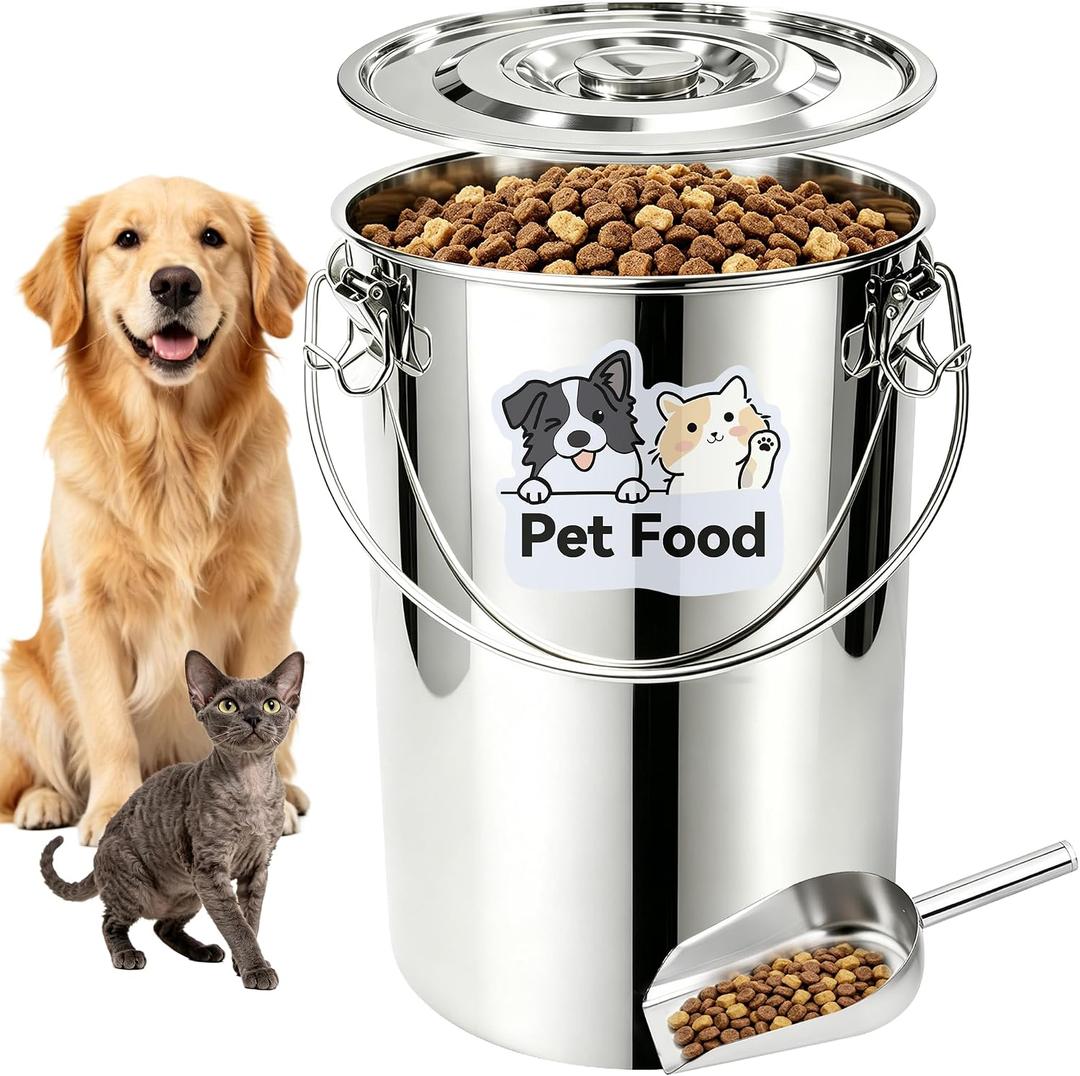 Newget 16 lb Stainless Steel Dog Food Storage Container with Scoop