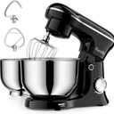 Facelle Tilt-Head Stand Mixer, 5QT+6QT Stainless Steel Two Bowls, 10 Speeds Kitchen Electric Food Mixer with Egg Whisk, Dough Hook, Beater, Dishwasher-Safe Attachment, Ideal Gift for Mom (Black)