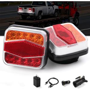 2PCS Wireless LED Trailer Lights Kit with 7 Pin Plug & Magnetic Base, Rechargeable Towing Light for Trailers, RVs, SUVs, and Boats