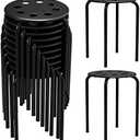 12 Pack Black Plastic Stack Stools - Stackable Stools with Metal Frame, Backless, Round Top for Students, Adults, School, Office, Home