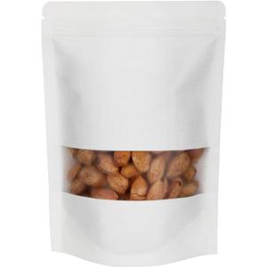 Blisstime 50 Pieces Resealable Bags for Small Business, White Kraft Paper Stand Up Pouches with Matte Window Reusable Heat Sealable Bags for Packaging (3.9 X 5.9 Inches)