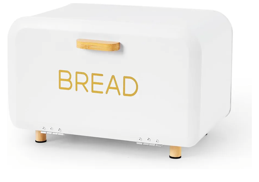 White Bread Box for Kitchen Countertop - Large Capacity Bread Storage Container Farmhouse Bread Box - Stylish Metal Bread Keeper