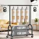 EAGMAK Heavy Duty Clothes Rack for Hanging Clothes Load 556 LBS, Height Adjustable Rolling Clothing Racks, Portable Metal Coat Rack Garment Wardrobe with Wheels and Shelves for Bedroom Laundry, Black