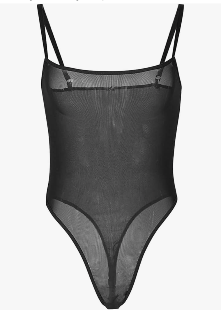 Sexy Mesh Cami Bodysuit for Women Sheer Transparent Sleeveless Adjustable Straps High Cut Thong See Through Shapewear