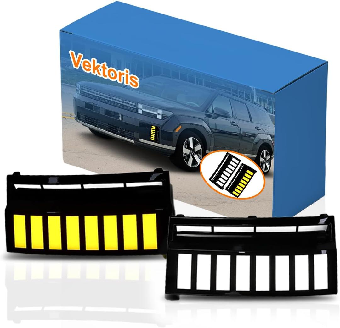 Front Bumper Fog Lights for Hyundai Santa FE 2024 2025-One Pair(L+R) LED Lamps Replacement front panel Trim, Function as Daytime Running Light & Turn Signal Light Water-proof Dust-proof