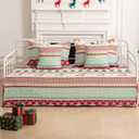 5-Piece Christmas Daybed Cover Set Twin Cozy Xmas Snowflake Reindeer Daybed Bedding Sets New Year Day Bed Comforter Bedspread, Santa Day Bed Cover with 4 Pillow Shams,39"x75"(Red Green White)
