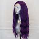 ELESTY Long Wavy Purple Synthetic Lace Front Wigs for Women Free Part Dark Purple Glueless Wig 24 inch Natural Curly Synthetic Wig Heat Resistant Fiber Hair Wigs for Daily Party Use