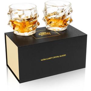KANARS Whiskey Glass 11 Oz, Set of 2 Crystal Rock Glasses for Scotch Bourbon Snifter Brandy Irish Whisky, Unique Liquor Tumblers for Men Dad Gift