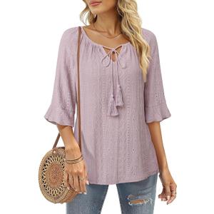 Furnex Women's Casual Ruffle Sleeve Tops V Neck Knit Shirts 2025 Spring Trendy Blouses (XXL)