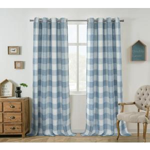 DriftAway Buffalo Plaid Blackout Curtains Linen Textured Farmhouse Double Layer Thermal Insulated Yarn Dyed Woven Checkered Gingham Grommet Drapes for Living Room 2 Panels Each 52W x 84L Dusty Blue