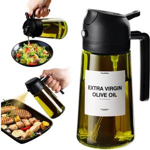 TrendPlain - Original 16oz/470ml Olive Oil Dispenser Bottle for Kitchen Gadgets and Air Fryer Accessories - Olive Oil Sprayer for Cooking w/Stickers - Black