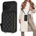 Bocasal Crossbody Wallet Case for iPhone 16 Plus, RFID Blocking PU Leather Zipper Handbag Purse Flip Cover, Kickstand Folio Case with Card Slots Holder Wrist Strap Lanyard 5G 6.7 Inch (Black)