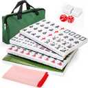 Cedilis Chinese Mahjong Set- 146 Small Melamine Tiles(1.18", Green) with Portable Travel Handbag, Playing Mat and 2 Dice for Family Gathering