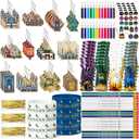 BreezeHug 141 Pcs Ramadan Mubarak Gifts Includes Ramadan Pencils Silicone Wristbands Islamic Stickers Eid Cellophane Gift Bag Colored Pencil Wooden Hanging Ornaments for Mubarak Party Gifts Supplies