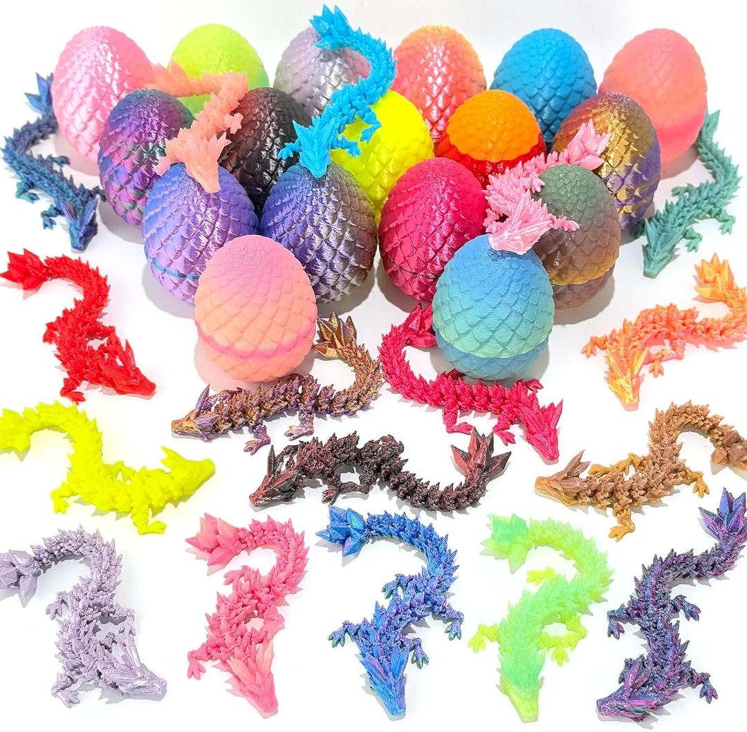 12 Pcs Random 3D Printed Dragon Eggs with Dragon Inside,Mystery Easter Egg Set Articulated Fidget,Home Office Decor Executive Desk Gifts