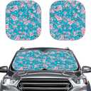 Cherry Blossom Blue Car Windshield Sun Shade 2pcs Foldable Reflective Sun Visor for Cars,SUVs,Trucks,and Vehicles