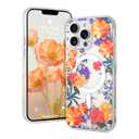 AIGOMARA Magnetic for iPhone 15 Pro Max Case [Compatible with MagSafe] Clear Floral Flower Pattern Design, Slim Anti-Yellowing Shockproof Phone Cover for Women Girls, Orange
