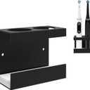 Linkidea Wall Mount Electric Toothbrush Holder for Bathroom, 2 Slots Aluminum Alloy Power Toothbrush Hanger, Self Adhesive Brush Organizer Compatible with Oral-B iO Series (Black)