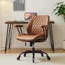Home Office Desk Chair Office Rubber Casters Ergonomic Computer Chair with Lumbar Support Adjustable Height Rolling Swivel Executive Task Armrests Chair， Brown Leather