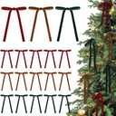 Cooper,Dark Green 24 Pcs Velvet Bows Christmas Tree Ornaments Valentines Day Bows Decoration for Garland Home Coquette Wedding Decor (5 x 7 Inch,Width of 3/8",Dark Red)