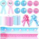 84 Pcs Baseball or Bows Gender Reveal Party Supplies Boy or Girl Decorations Badge Button Pins Bracelet Ribbons Blue or Pink Party Favors for Gender Reveal Games