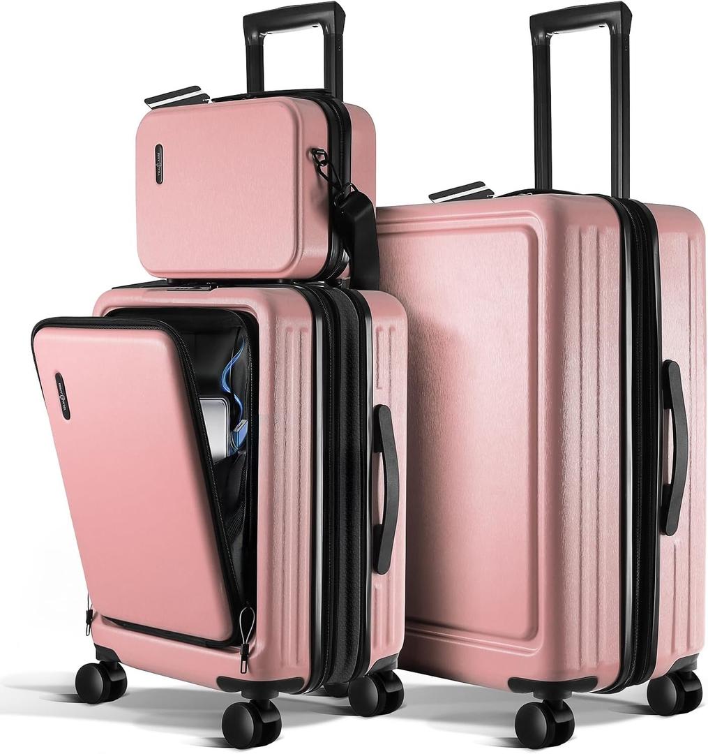 Luggage Sets 3 Piece, 20 Inch Carry on Luggage and 24 Inch Suitcases with Wheels Spinner, Durable Hard Shell Suitcase Set, Expandable Travel Suitcase, Pink