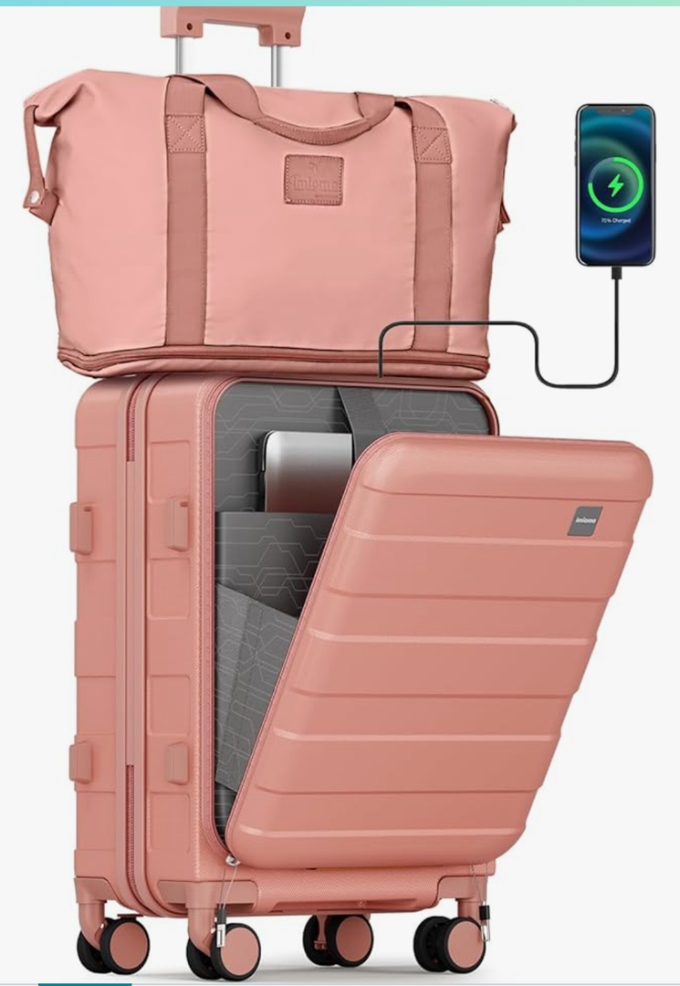imiomo Carry on Luggage Airline Approved with TSA Lock, Hard Shell 20 Inch Travel Carry-on Suitcase with Spinner Wheels and Charging Port, Pink
