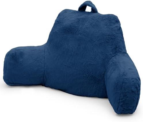 xffzroom Reading Pillow for Sitting in Bed Adult, Standard Reading Pillow with Memory Foam, Back Pillow for Bed Sitting Up with Extend Arms, Blue