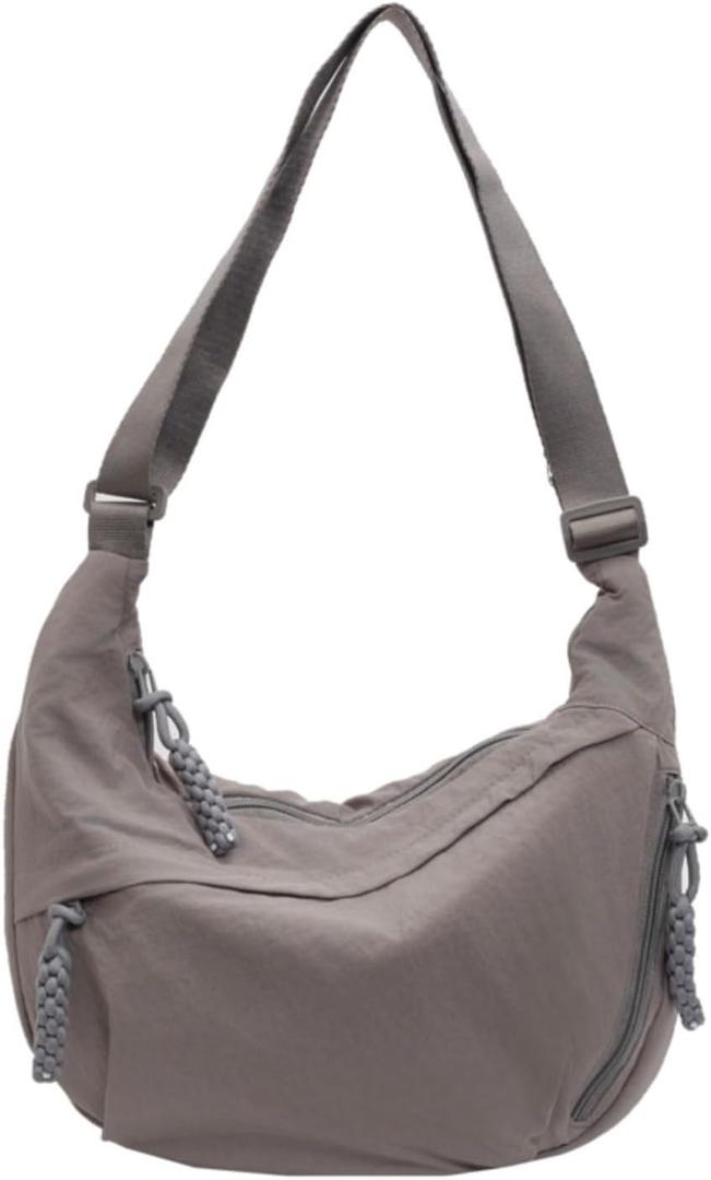 Crossbody Nylon Crescent Bag for Women - Lightweight Small Hobo With 2 Pack Inner Dumpling Bag - Casual (J-grey)