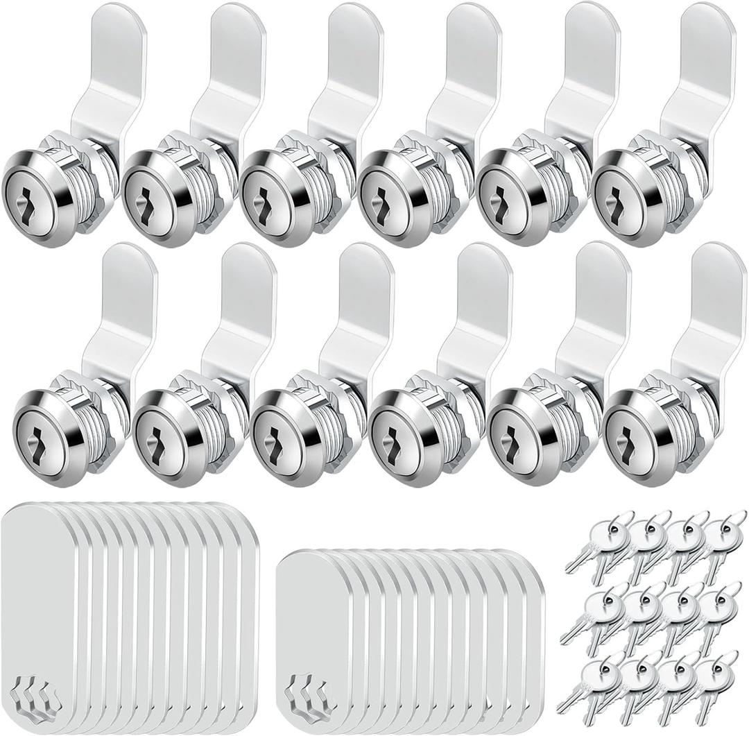 5/8 Cam Locks - 5/8 Diameter Cam Lock Keyed Alike Cabinet Locks Secure Files Drawers Mailbox RV Cylinder Replacement Lock Set, Camper Door Tool Box, Zinc Alloy(12 Pack)